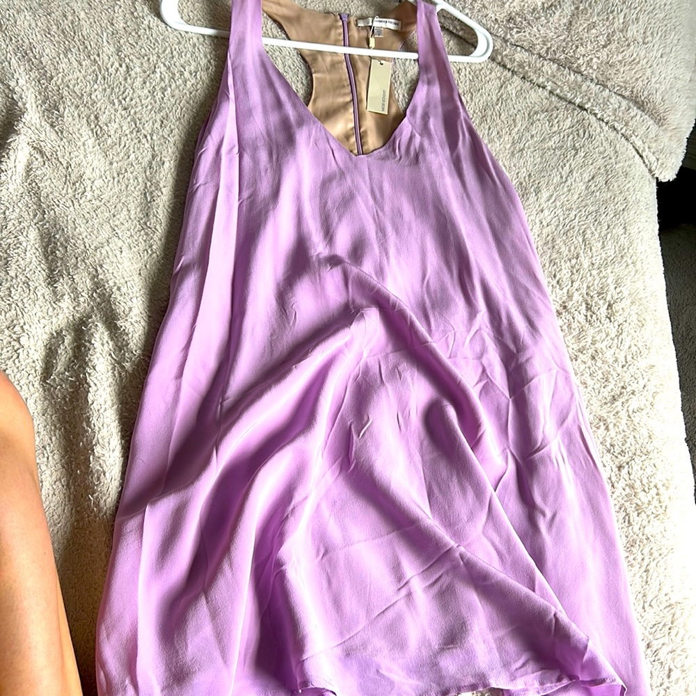 🪻LAVENDER BROWN🪻 MINI LAVENDER DRESS WITH NO SLEEVES! TAN ON INSIDE! (Size: S)